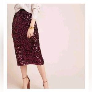 Elegant Sequin Midi Skirt - Burgundy